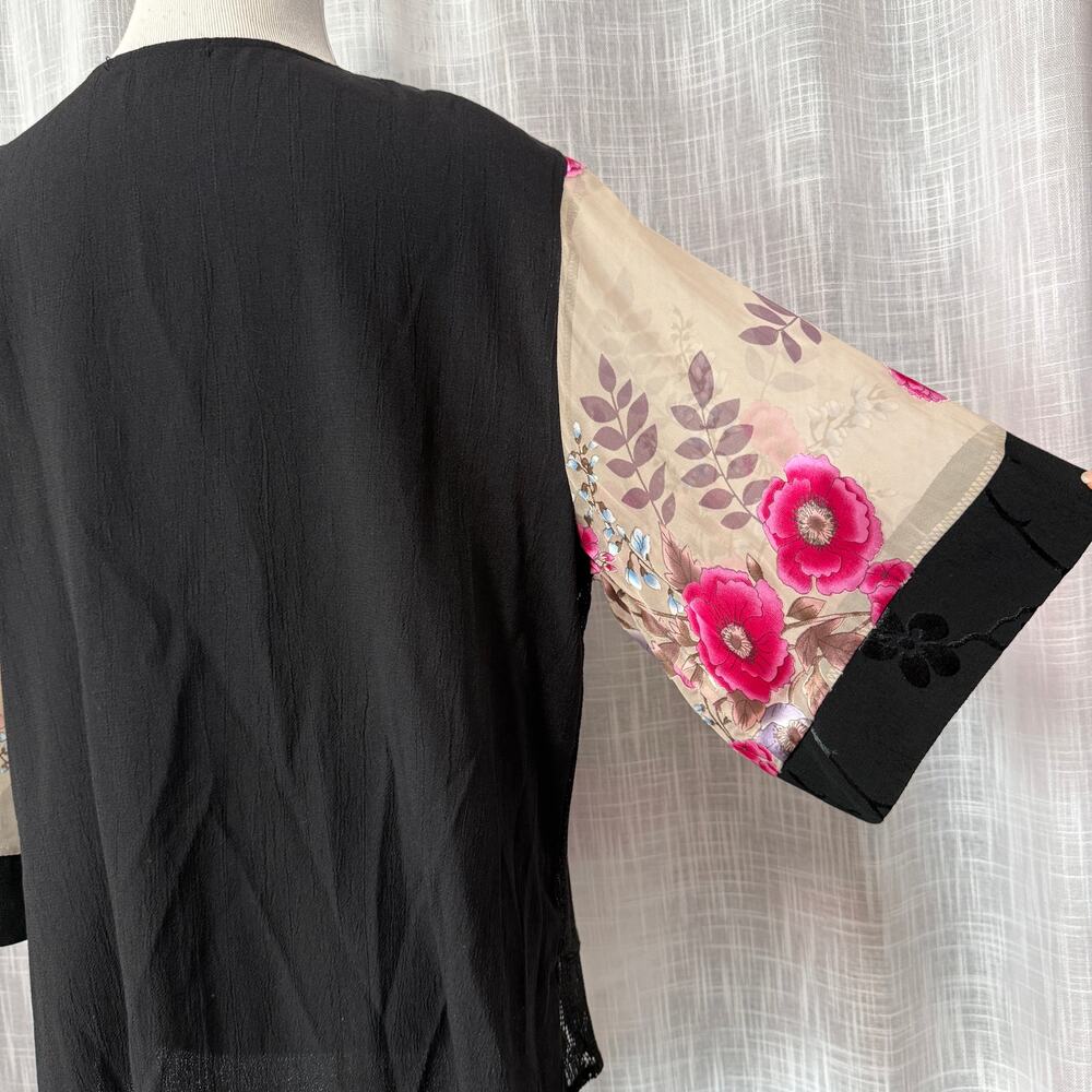 VTG Spencer Alexis Silk Blend Kimono Top L Floral Mesh Whimsical Feminine Artsy - Picture 12 of 15